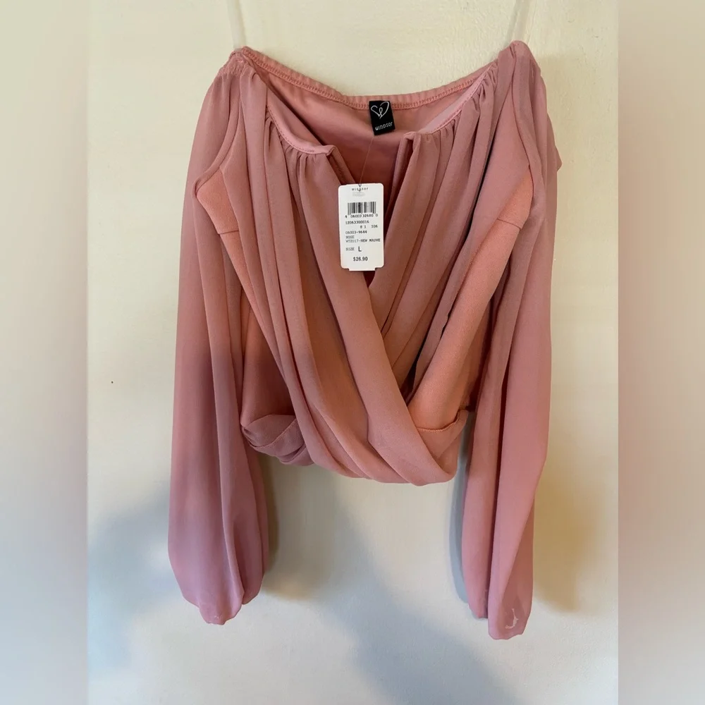 Off the shoulder women blouse, mauve color - Picture 2 of 8